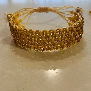 Handwoven Crystal Macramé Cuff Bracelet – Golden Radiance